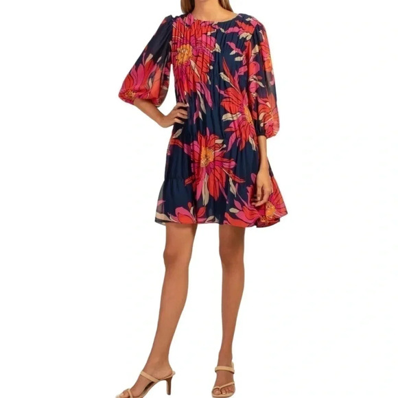 Trina Turk Silvery Dress Mini Length Floral Print Multicolor Size Medium - Picture 2 of 7